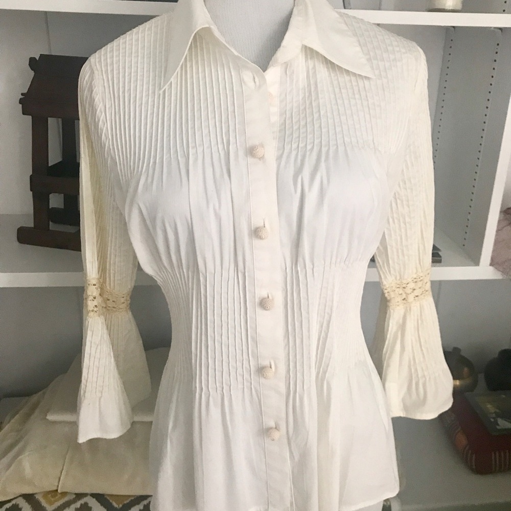 Robert Rodriguez White Blouse with Flared Sleeves